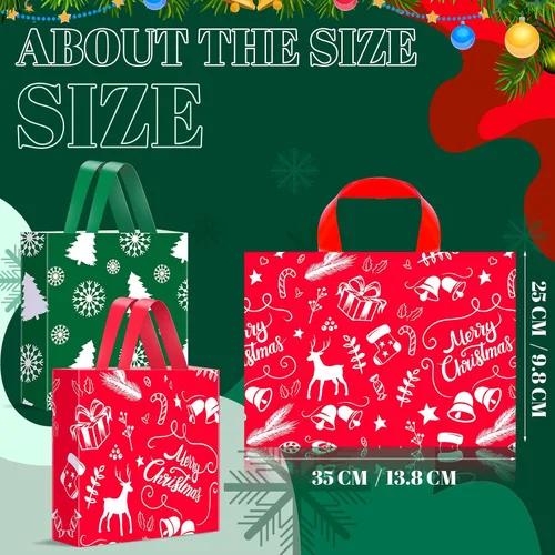 Miniatura 3 de Zhanmai 200 bolsas de plástico de Navidad reutilizables con asas de 10 x 13 pulgadas para suministros de fiesta de Navidad (estilo clásico)
