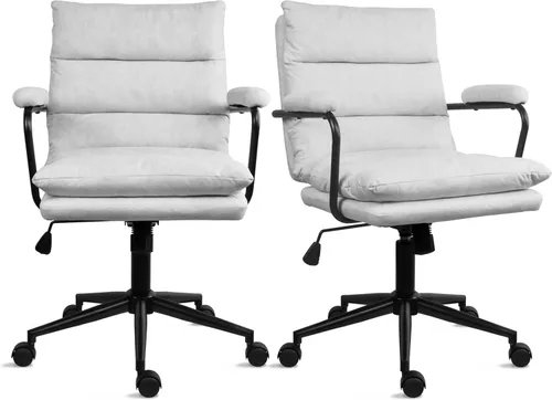 Miniatura 8 de 2xhome Juego de 2 modernas sillas de oficina con respaldo medio, asiento y respaldo acolchados Silla de dibujo tapizada de tela suave Diseño