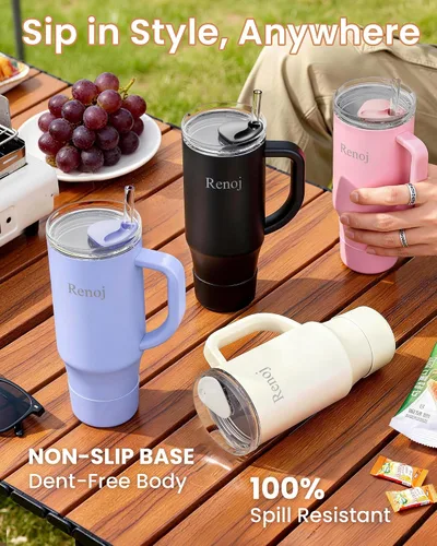 Miniatura 7 de Renoj FlexSlide White - Taza aislada 100% resistente a derrames, para café helado y bebidas calientes, se adapta al portavasos del automóvil, regalo