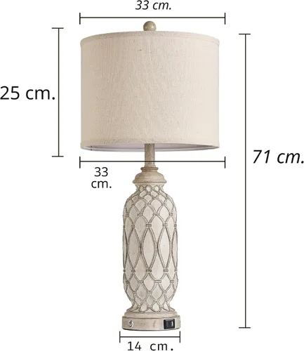 Miniatura 5 de Lámparas de Mesa de Estilo Granja para Dormitorio, Juego de 2, Lámpara de Noche Rústica de 28 pulgadas con Puertos USB, Lámpara de Mesa de Noche