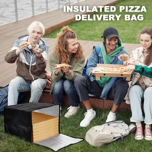 Miniatura 7 de Maxcheck 4 bolsas aisladas de entrega de pizza de 20 x 20 x 14 pulgadas, bolsas calentadoras de pizza reutilizables, aisladas, cajas enfriadoras