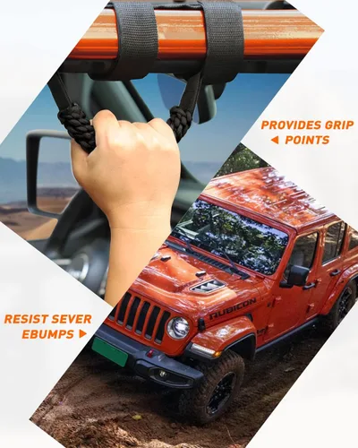 Miniatura 6 de Savadicar 2 x Asas de Agarre de Barra Antivuelco, Mango de Agarre de Tejido Circular Compatible con Jeep Wrangler 1955-2023 CJ YJ TJ JK JKU JL JLU