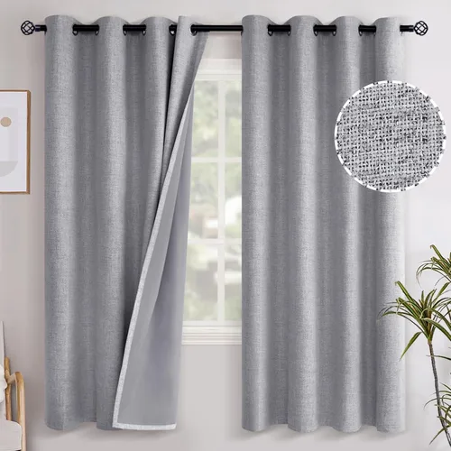 Miniatura 108 de YoungsTex - Cortinas opacas de lino para dormitorio, oscurecimiento de la habitación, cortinas con textura de lino, paneles con aislamiento térmico