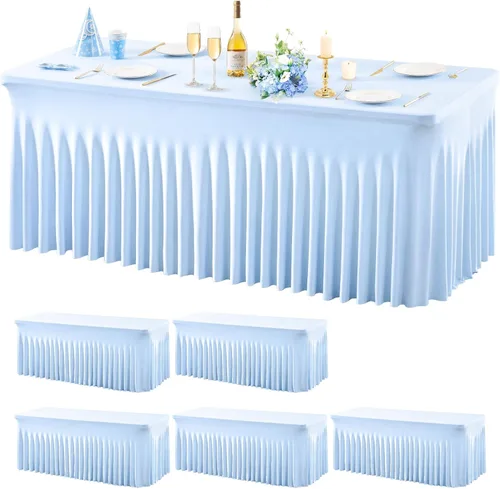 Miniatura 58 de Wish Care Paquete de 2 manteles de elastano elástico azul bebé para mesas rectangulares de 4 pies, manteles ajustables sin arrugas de 4 pies