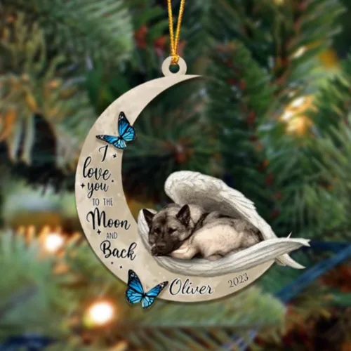 Miniatura 30 de Adorno colgante personalizado de ángel durmiendo en la luna, perro sabueso afgano, nombre personalizado, acrílico impreso en 2D plano – cumpleaños