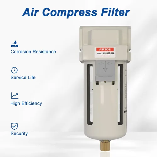 Miniatura 6 de AIRZOE 1/2" NPT Secador de Aire para Compresor - Separador de Agua del Compresor de Aire AF4000-04, Drenaje Manual, Elemento de Latón de 5 Micrones