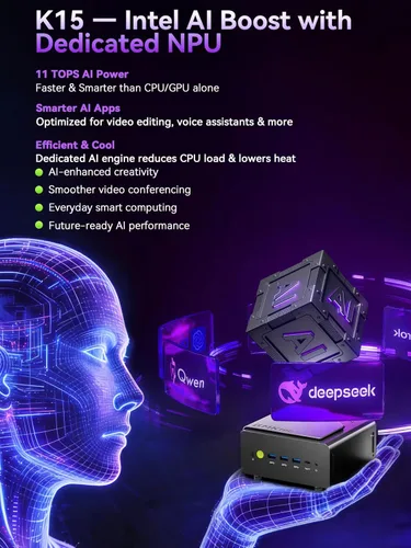 Miniatura 5 de GMKtec K15 AI Mini PC Oculink Intel Ultra 5 125U Procesador 16GB DDR5 1T SSD, computadora de escritorio AI Boost, expansión de almacenamiento 3X M.2