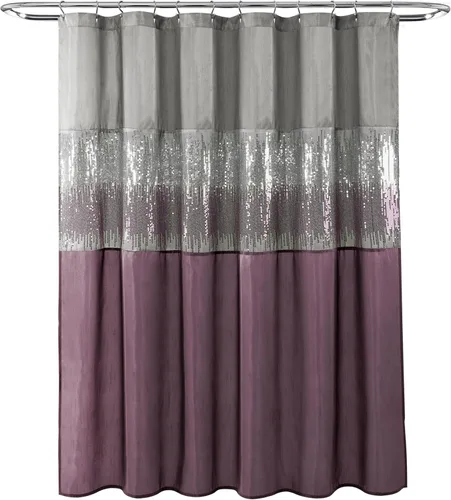 Miniatura 7 de Lush Decor Cortina de Ducha Night Sky, Individual, 72" An x 72" L, Negro - Cortina de Ducha con Lentejuelas - Cortina de Baño Brillante de Bloques