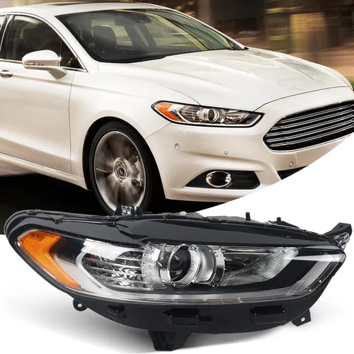 Miniatura 7 de FIONE para Ford Fusion Conjunto de Faros 2013 2014 2015 2016 Faros de Halógeno Proyector de Repuesto Carcasa Negra Lente Transparente Luz Frontal