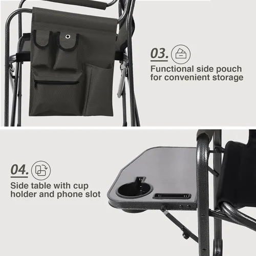 Miniatura 5 de EVER ADVANCED Sillas de director plegables ligeras para exteriores, silla de camping de aluminio con mesa auxiliar y bolsa de almacenamiento, Gris