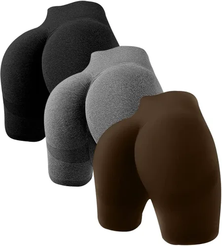 OQQ - Pantalones cortos de yoga de 3 piezas para levantar los glúteos para mujer, pantalones de entrenamiento de cintura alta con control del