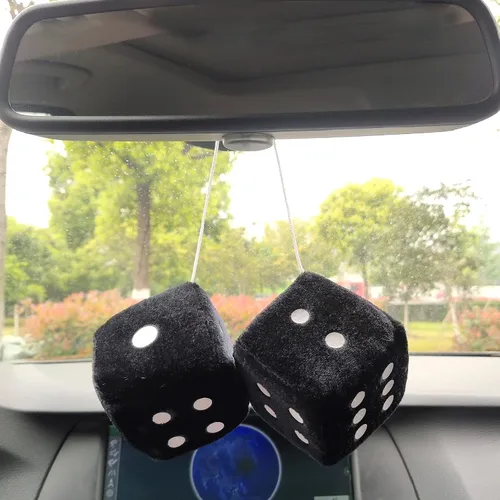 Miniatura 2 de Par de dados de felpa negros peludos de 2.75 pulgadas clásico vintage [dados nostálgicos de los años 80 para espejo de automóviles] para espejos