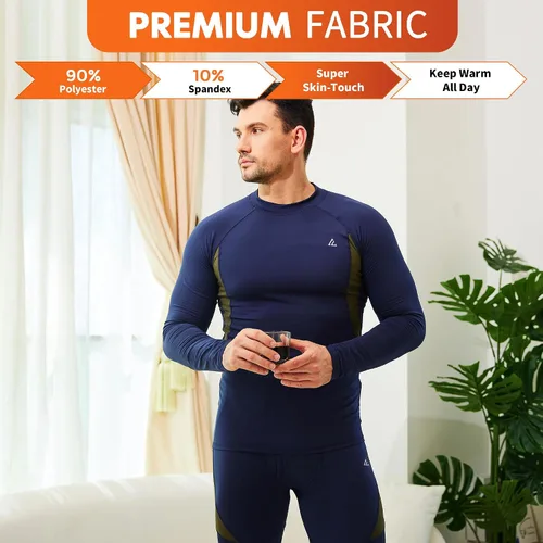 Miniatura 6 de CL convallaria Conjunto de ropa interior térmica para hombre con bragueta, capa base larga para invierno, equipo de caza, parte superior e inferior
