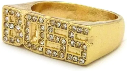 Miniatura 2 de NYFASHION101 Anillo de moda de hip-hop en tono dorado BOSS Stone Stud