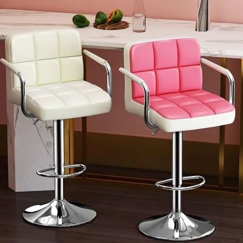 Miniatura 4 de GIZNXBA Taburetes de bar giratorios de cuero para taburete de cocina, taburetes de bar de altura ajustable con respaldo silla de comedor con / Beige