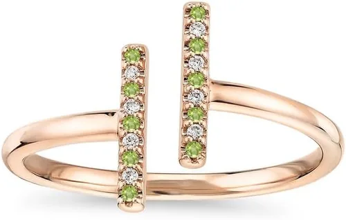 Alternate Green Peridot & White Diamond Open T Bar Ring For Women, 14k Gold Finish Green Peridot Anniversary Open Bar Ring, Stackable Double Bar Ring