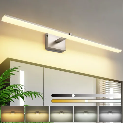 Miniatura 26 de Luz de tocador de baño negra de 32 pulgadas, LED moderna, 3CCT, regulable, 24 W, luminarias de baño sobre espejo 3000 K/4500 K/6000 K, 3