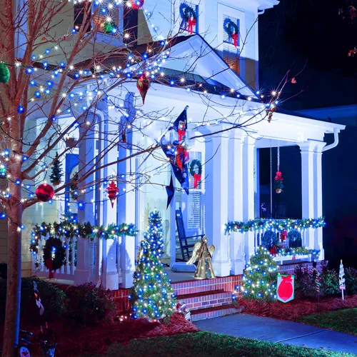 Miniatura 7 de JMEXSUSS Guirnalda de luces de Navidad de 200 LED azules y blancas, 66 pies, de exterior, expansible, para árbol, fiesta o decoración de hogar