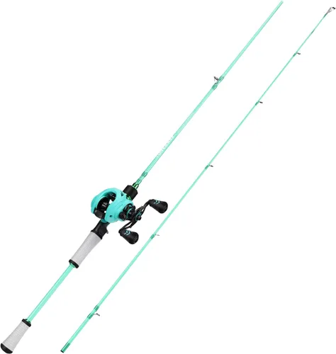 Miniatura 3 de One Bass Spirit Flame Combo de Caña de Pescar y Carrete, Caña de Pescar Giratoria y de Cebo con 2 Piezas de Cuerpo de Grafito, Guías de Acero Azul