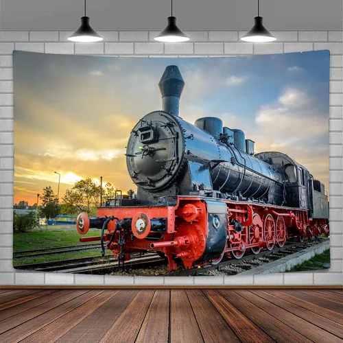 Miniatura 16 de Tapiz de Tren de Vapor, Tapices de Paisaje Otoñal de Tren de Motor Antiguo Decoración para Niños, Tapices de Arte de Acuarela de Bosque de Montaña