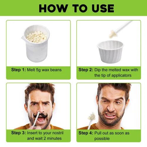 Miniatura 4 de Kit de cera nasal para hombres y mujeres con 20 aplicadores (15-20 usos), kit de cera para la nariz y las orejas, sin dolor y rápido, resultados