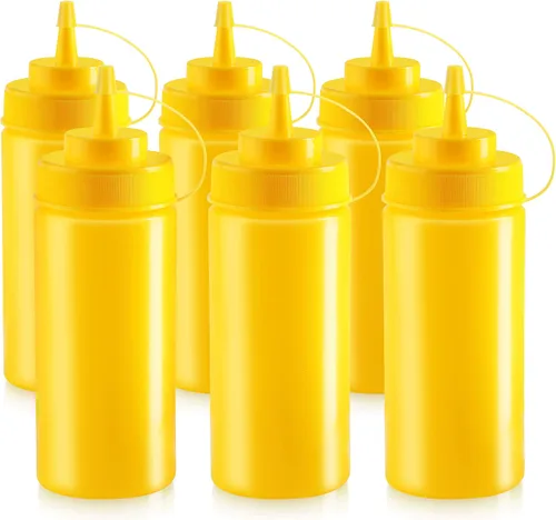 Miniatura 2 de Botellas compresibles New Star Foodservice 26528, de plástico, con tapa y escala, boca ancha, de 16 oz, amarillas, paquete de 6 unidades Amarillo