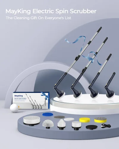 Miniatura 9 de MayKing Depurador eléctrico giratorio con 9 cabezales de cepillo, limpiador eléctrico inalámbrico ajustable de 3 ángulos y 4 longitudes, pantalla