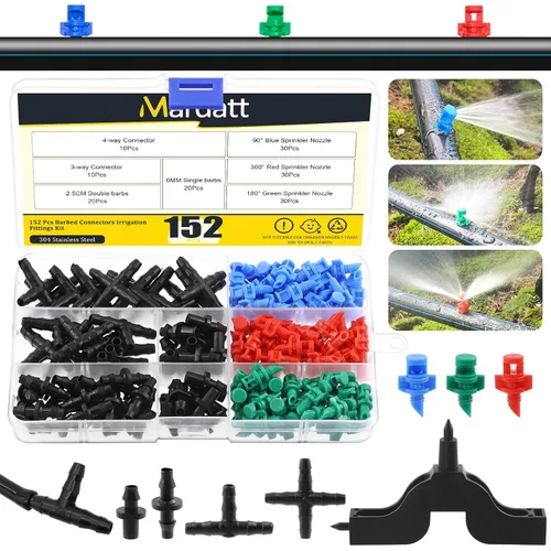Kit de accesorios de conectores de púas de riego por goteo de 152 piezas para tubos de 1/4 pulgadas, incluye rociador atomizador de rociador