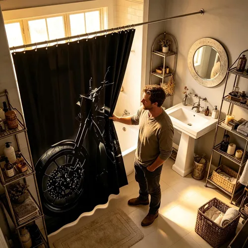 Miniatura 21 de Cortinas de ducha con bandera estadounidense, cortinas de baño de motocicleta para niños, adolescentes y adultos, cortinas de baño impermeables