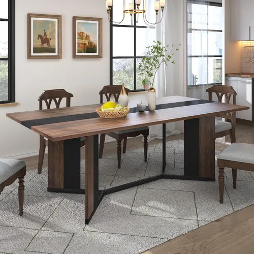 Miniatura 8 de Hlivelood - Mesa de comedor de 71 pulgadas para 6 personas, mesa de cocina rectangular moderna color marrón con superficie de madera impermeable