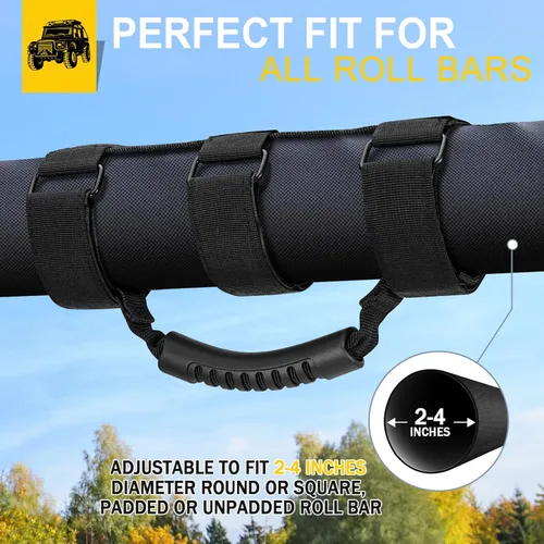 Miniatura 6 de moveland Juego de 2 asas de agarre compatibles con Jeep Wrangler TJ YJ JK, diseño de 3 correas fácil de ajustar para modelos 1955-2023 (negro)