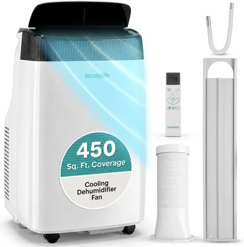 SereneLife - Pequeño aire acondicionado portátil de 10,000 BTU con deshumidificador incorporado - Unidad de aire acondicionado portátil para