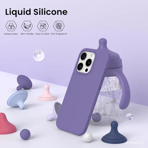Miniatura 3 de ORNARTO Funda compatible con iPhone 15 Pro de 6.1 pulgadas, silicona líquida de 3 capas cubierta completa de goma de gel suave, funda protectora