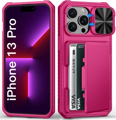 Miniatura 74 de BXYJY Funda tipo cartera para iPhone 15 Pro con tarjetero (4-5 tarjetas) y cubierta deslizante para cámara y soporte, protección contra caídas