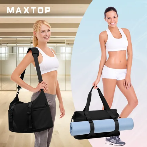 Miniatura 9 de MAXTOP Bolsa de gimnasio grande para hombres y mujeres con compartimento para zapatos, separación húmeda y seca, bolsa de lona negra para viajes