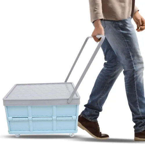 Miniatura 2 de Contenedores de almacenamiento plegables con tapas, cajas plegables de plástico apilables de 30 L, caja de almacenamiento de plástico apilable Rosa