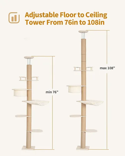 Miniatura 6 de Aechonow Árbol para gatos de piso a techo de 9 pies para gatos grandes, hamaca de 5 pulgadas de profundidad para gatitos de interior, torre