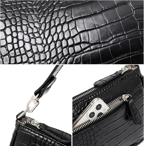 Miniatura 7 de Bolsos de hombro pequeños para mujer, estilo retro, clásico, bolso de mano con patrón de cocodrilo