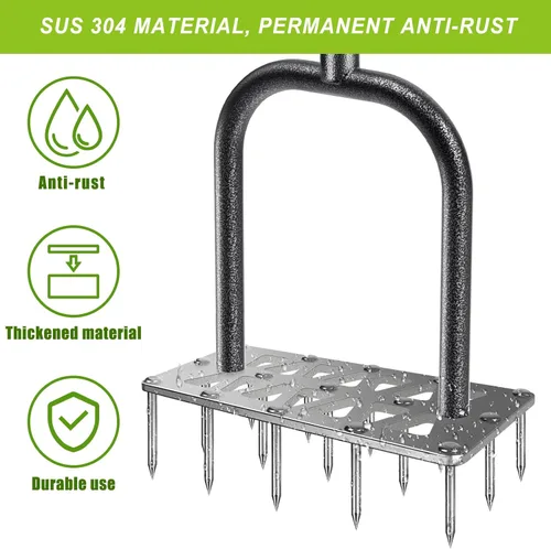 Miniatura 3 de Dolibest Aireador de césped, herramienta aireadora manual para césped con 15 picos de acero inoxidable, aireador de aire de césped con mango