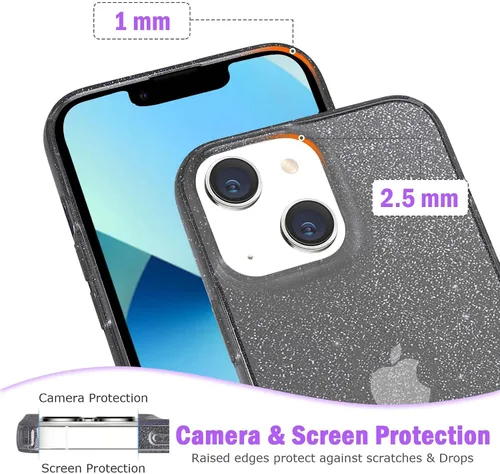 Miniatura 5 de JJGoo Compatible con iPhone 13 Funda, Purpurina Suave TPU A Prueba de Golpes Protectora Parachoques Cubierta, Brillante Bling Brilloso Lindo Delgado