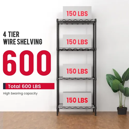 Miniatura 5 de BestOffice Estantería de almacenamiento ajustable de 4 estantes, estante de alambre de metal, capacidad de 600 libras con 4 hojas de polipropileno
