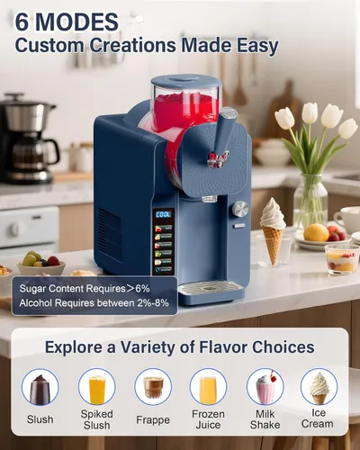 Miniatura 4 de Máquina de granizado y helado 2 en 1 - 6 modos para batidos, batidos, cócteles, margaritas y helados, tanque de doble capa, soporte para cono