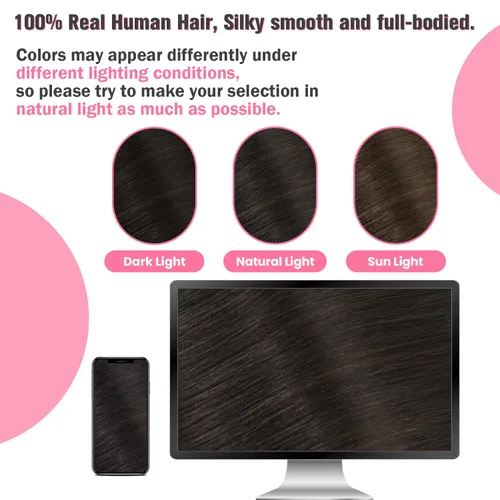 Miniatura 9 de Extensiones de cabello humano adhesivas, sedosas y lacias, 100% Remy, color marrón oscuro, para mujeres, 20 unidades por paquete