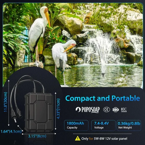 Miniatura 6 de POPOSOAP Reserva de Batería de 1800mAh para Bomba de Fuente Solar, Reserva de Batería de 7.4V-8.4V para Kit de Bomba de Fuente de Agua Solar