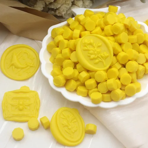 Miniatura 2 de 600 cuentas de cera amarilla, pellets de cera de sellado premium para sellos de sellos, invitación de boda, sobre de cartas, decoraciones de Amarillo