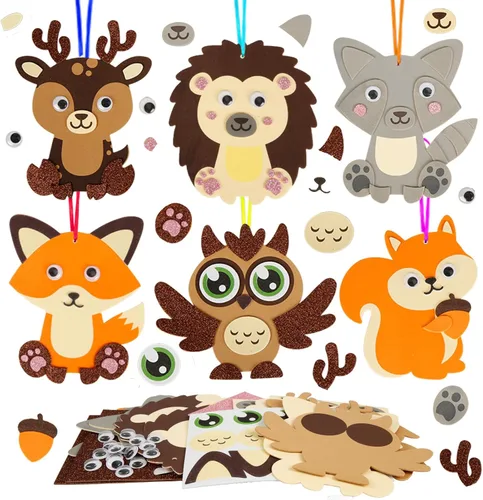 Fennoral Paquete de 12 Kit de Manualidades de Otoño para Niños Haz Tu Propio Animal de Otoño Calcomanías de Espuma Artes y Manualidades de Otoño