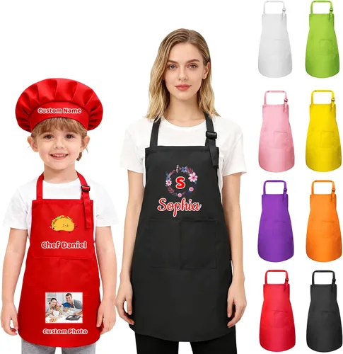 Miniatura 11 de Delantal personalizado para niños, mujeres y hombres con foto de texto, delantal personalizado para mujeres, delantales de chef para hombres