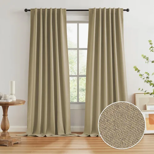 Miniatura 71 de Paneles de cortinas de ventana 100% opacas, con trabillas traseras, bolsillo para barra, gancho, cinturón, aspecto plisado, cortinas para sistema
