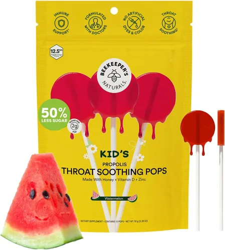 Miniatura 10 de Paletas para el dolor de garganta para niños de Beekeeper's Naturals - Apoyo inmunológico formulado por médicos, vitamina D y miel, menos de 2g