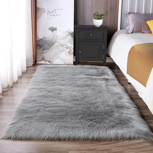 Miniatura 121 de Latepis - Tapete rectangular de piel sintética tipo lana de oveja suave, esponjosa y lavable para sala de estar, dormitorio, sala de juegos o Blanco